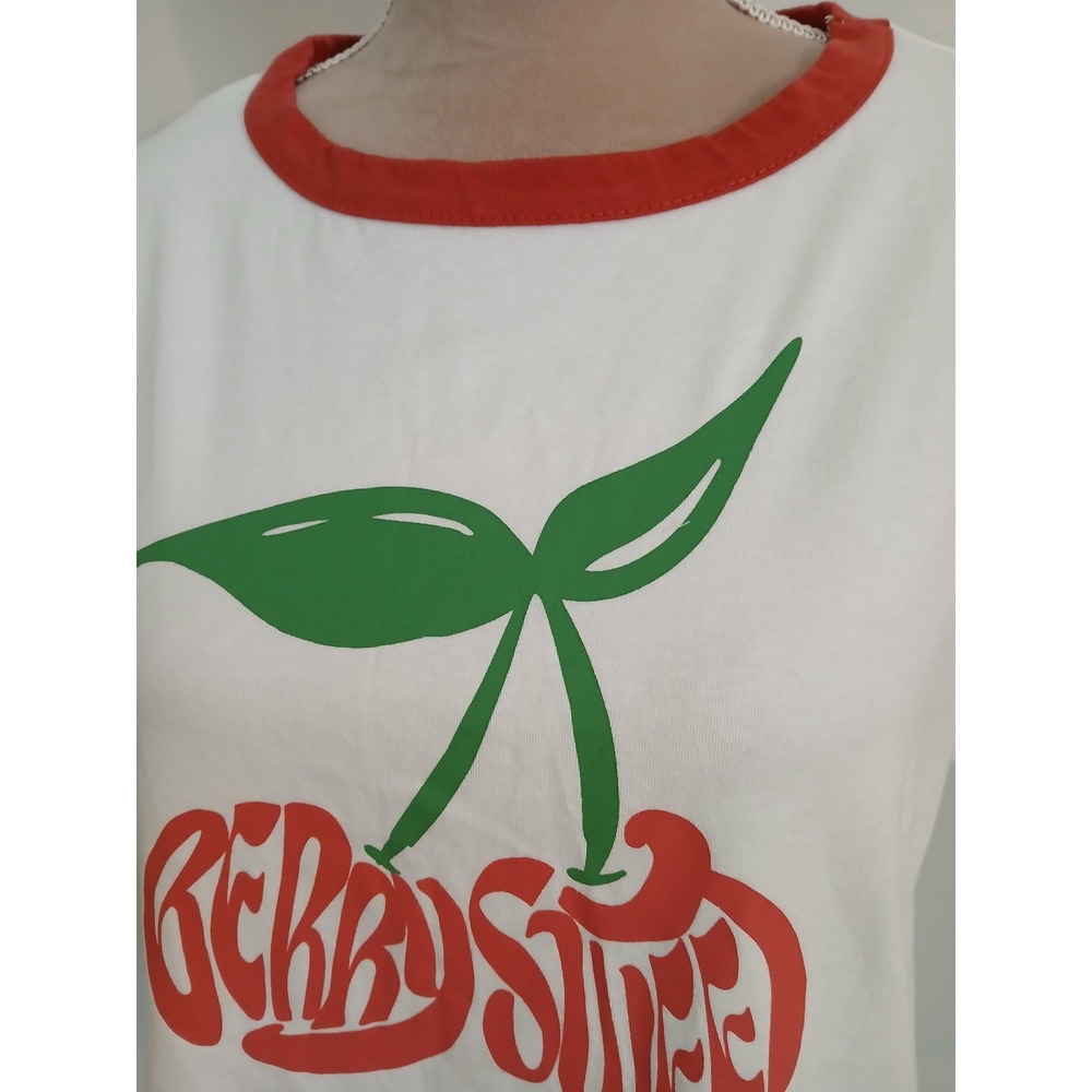 Nasty Gal Cherry Graphic Ringer Baby T-shirt White Red XL New Berry Sweet - Picture 2 of 9